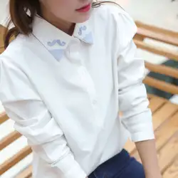 Для женщин рубашки для мальчиков с пышными длинными рукавами вышивка Render Han Fan студентов блузка рубашка белого и синего цвета 560