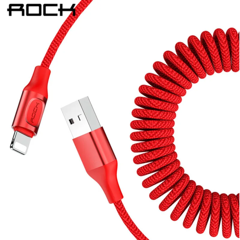 Rock USB кабель для Iphone X 7 6 6s 5 выдвижной пружинный быстрой зарядки и передачи данных