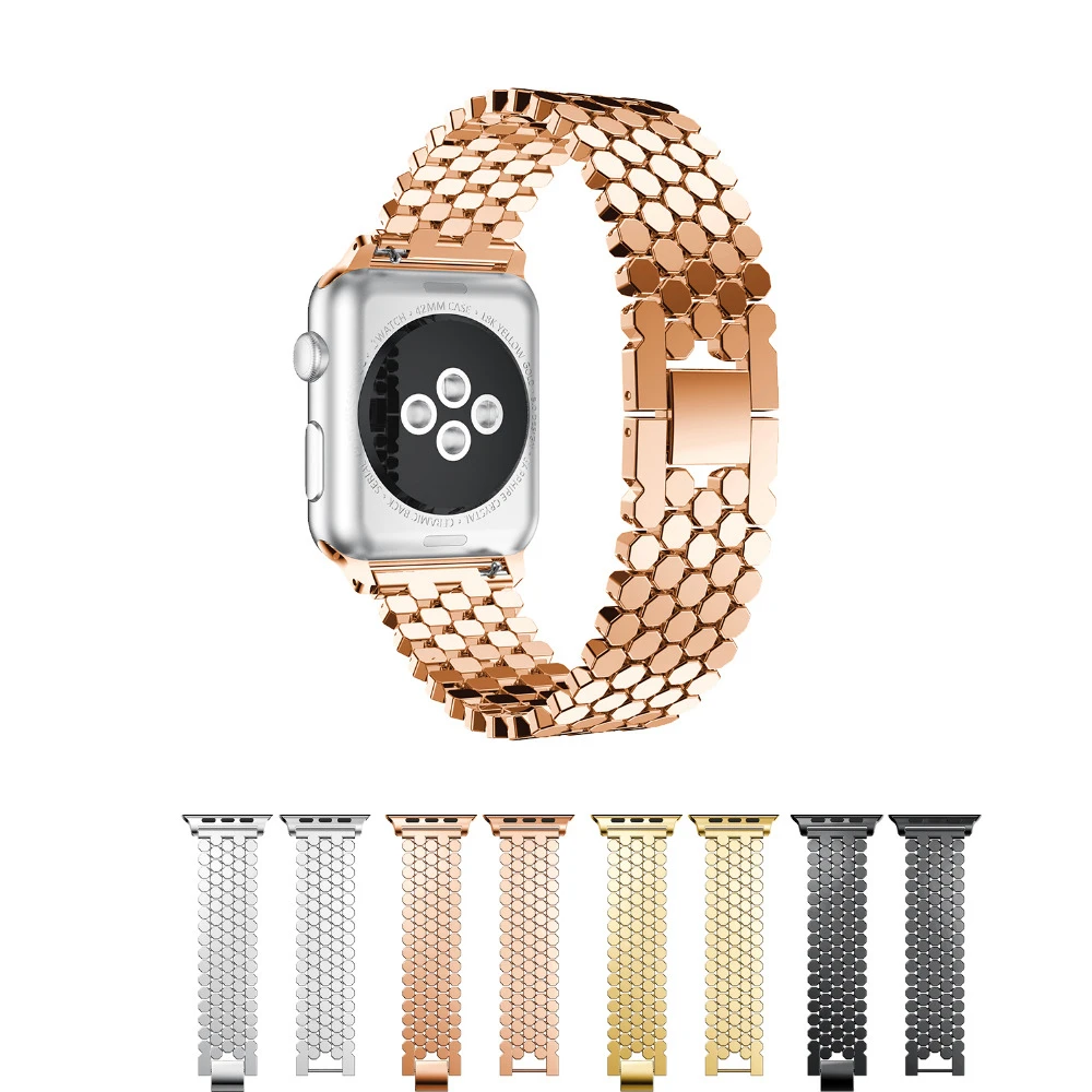

for Apple Watch 4 series 3 40mm 44mm Band Luxury Metal Wristbands iWatch Stainless Steel Strap with Strong Clasp Scale ThorMax