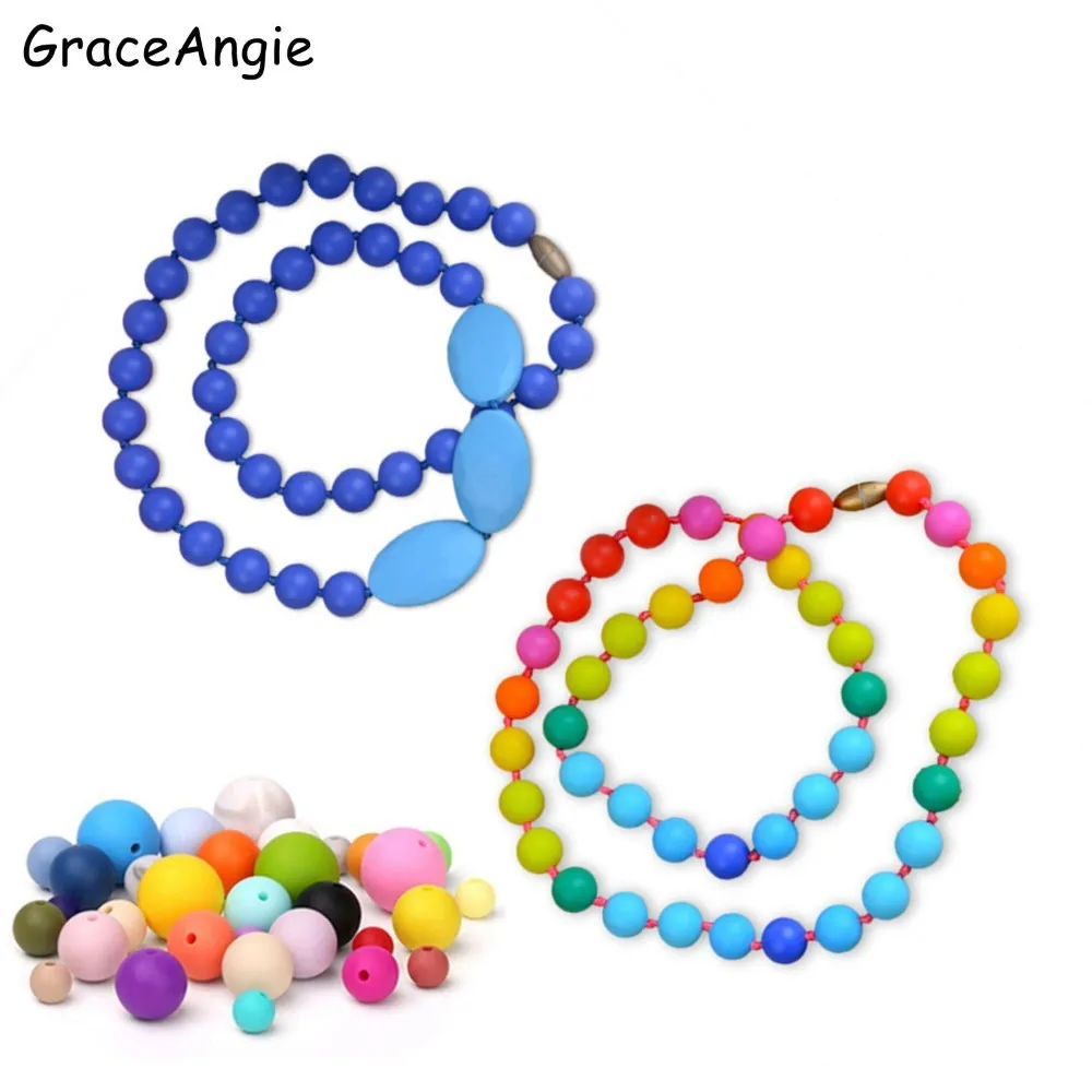 GraceAngie 20PCS 10/12/15mm Silicone Teething Beads For Baby Chewable