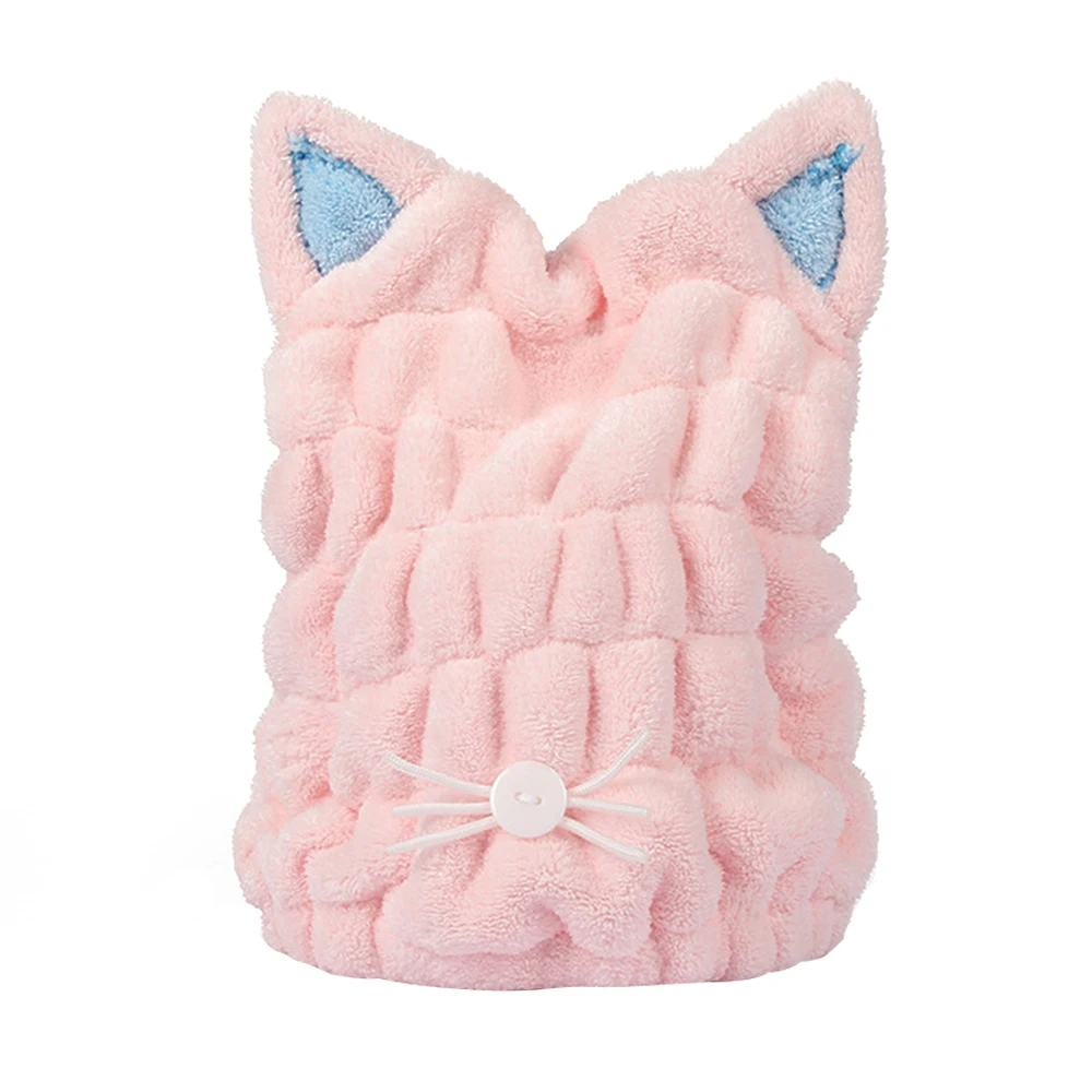 

Cute Cat Microfiber Solid Quickly Dry Hair Hat Womens Girls Ladies Cap Bath Accessories Drying Towel Head Wrap Hat