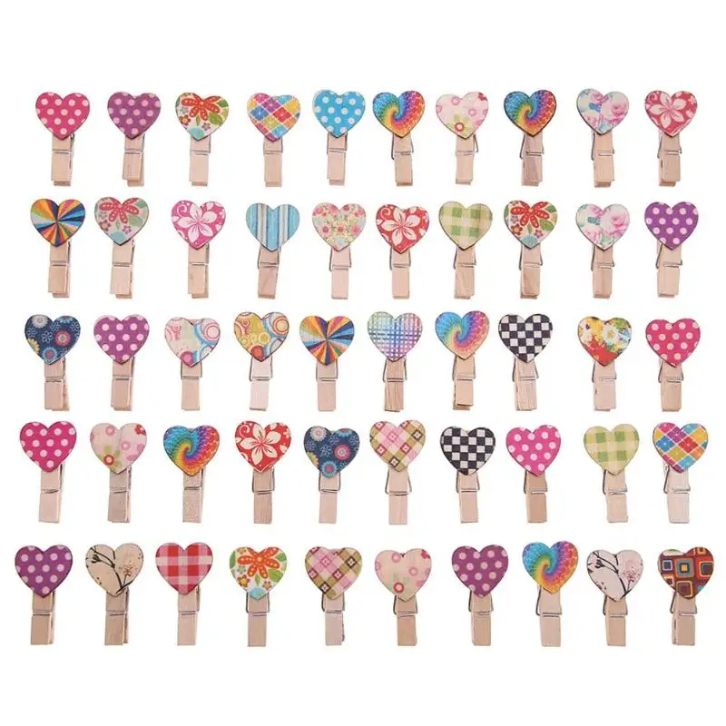 

50pcs Mini Love Heart Small Wooden Heart Clothespin Craft Clips DIY Photo Cards Peg Postcard Craft Clips Office Supplies