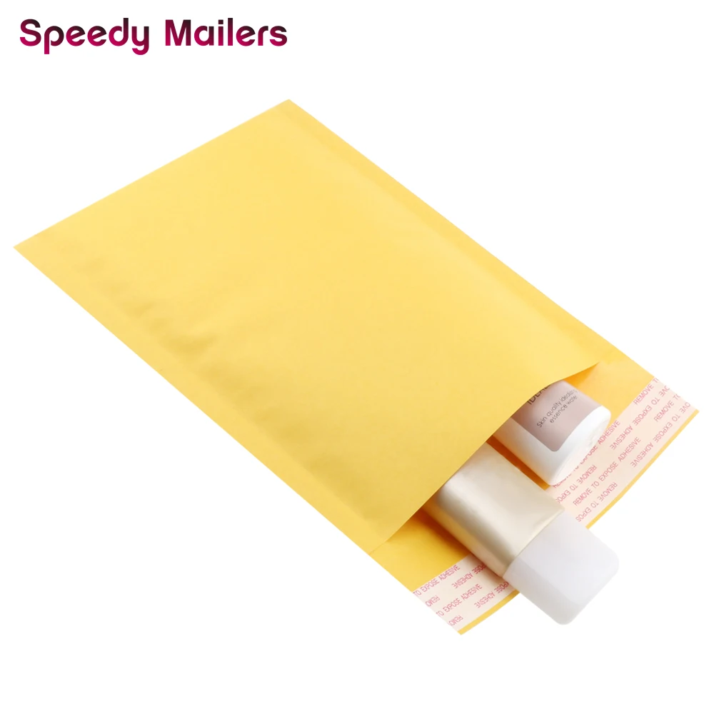 Speedy Mailers 10 шт. 4.3x5.1-дюйм(ов)/110x130 мм Золотой крафтовый конверт с упаковочной пленкой внутри конверты с вкладышем из пузырьковой пленки