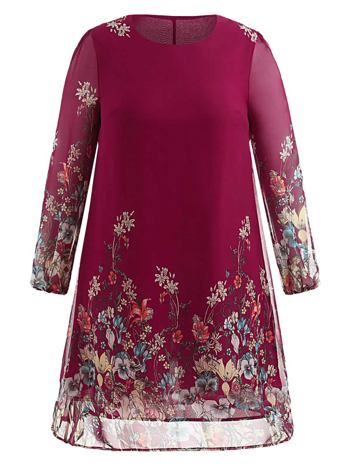 Wipalo Цветочное платье свободного кроя с длинными рукавами, полупрозрачное шифоновое платье 5XL, большой размер, туника