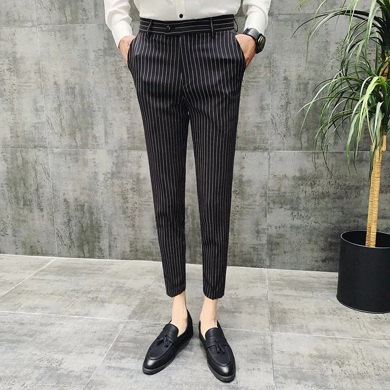 

Stripe Men's Social Trousers Spring Black Grey 4 Color Men Formal Pant New Dress Pants Slim Fit Pantalon Costume Homme Slim Fit