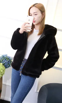 

Leather And Fake Fur Short Imitate Mink Hat Thickening Loose Coat Woman