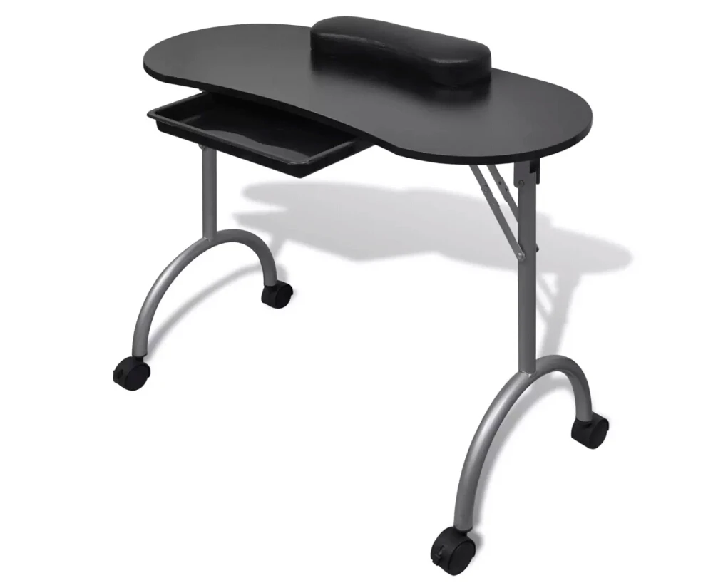 Vidaxl Foldable Manicure Table With A Thick Wrist Pillow 4 Lockable Wheels Nail Tables Professional 