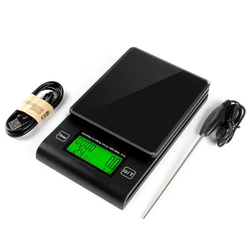 

LED Digital Electronic Jewelry Weighing Home Coffee Scale Timer With USB Temperature Probe Multi-function Food Kitchen Scale