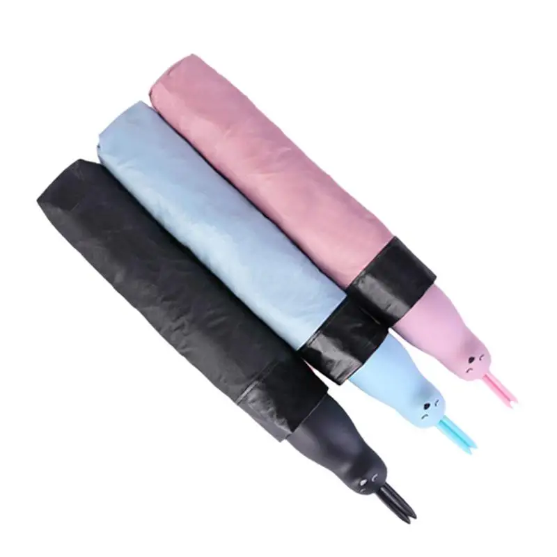 

Mini Ultra Umbrella With Cute Rabbit Pattern Handle Small Convenient Black Plastic Umbrella UV Protection Folding Umbrella Sun P