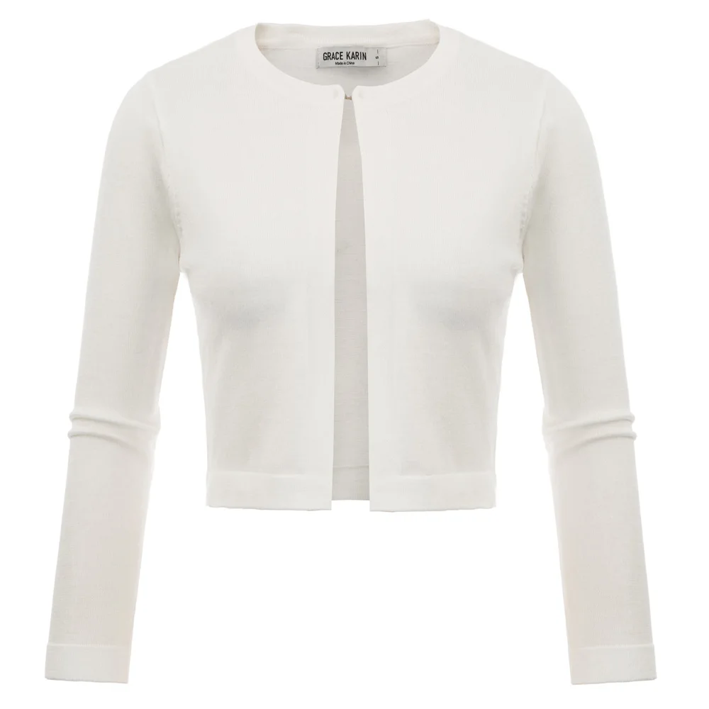 

GK Women's 3/4 Sleeve jackets coats Spring solid color Crew Neck Cropped Knitwear Knitting Coat tops slim short Cardigan