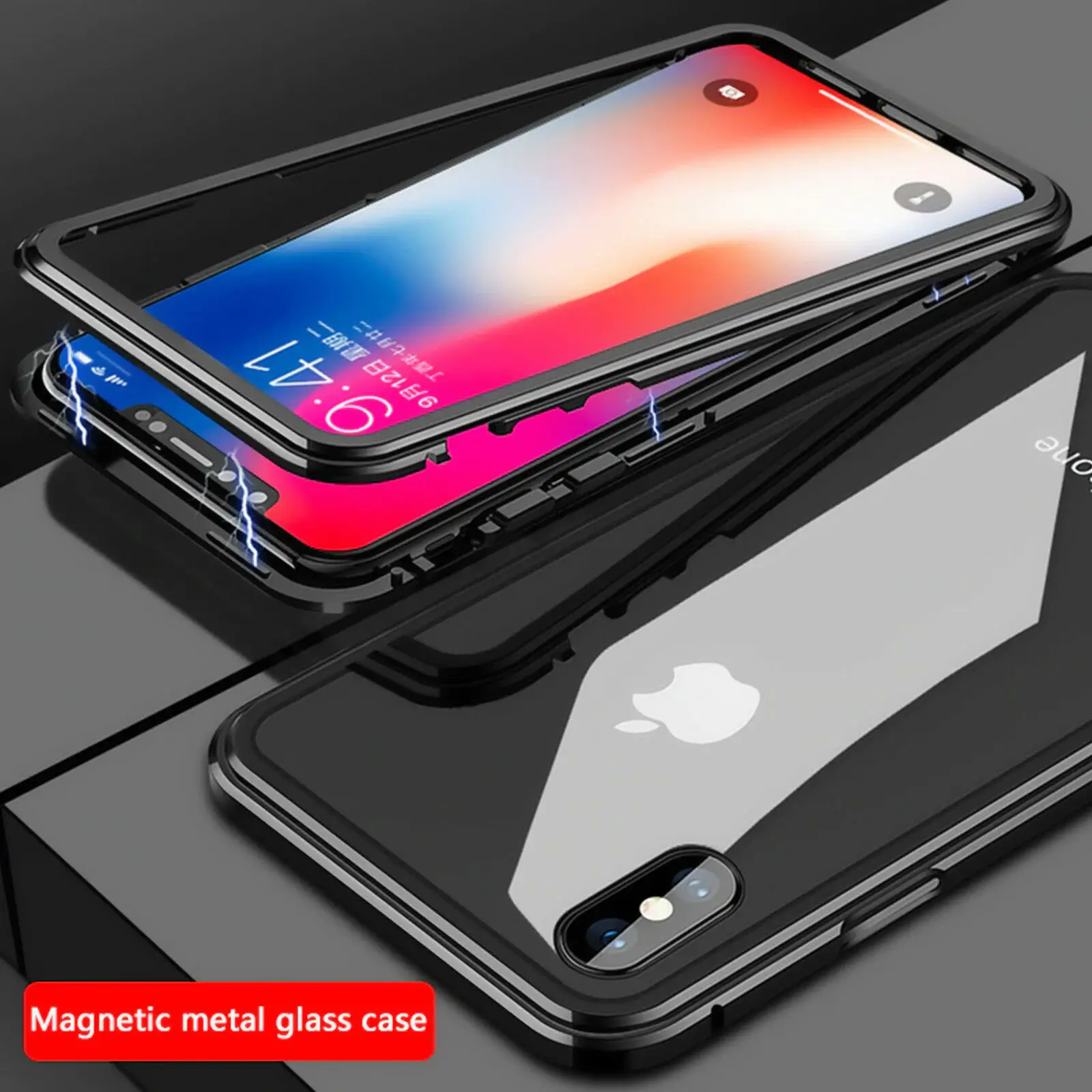 

mobile armor shockproof cover tempered Glass magnetic Adsorption for oppo R17 pro
