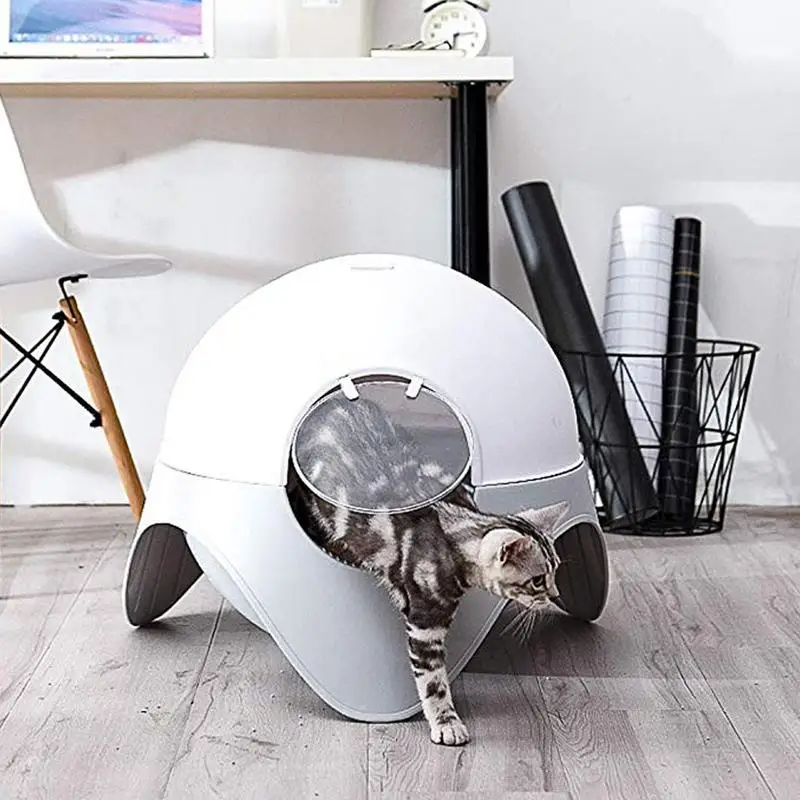 

Cute Fully Enclosed Plastic Litter Box Closed Cat Toilet Space Ship Space Capsule Shape Cat Litter Box High Quality