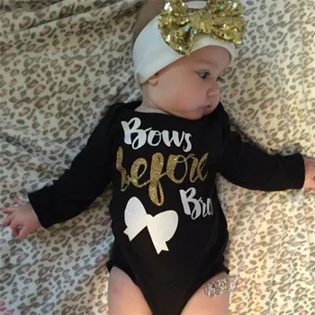 

Newborn Infant Cute Cotton Long Sleeve Letter Print Bebe Girls Bodysuit With Headband Baby Clothing Body Tops