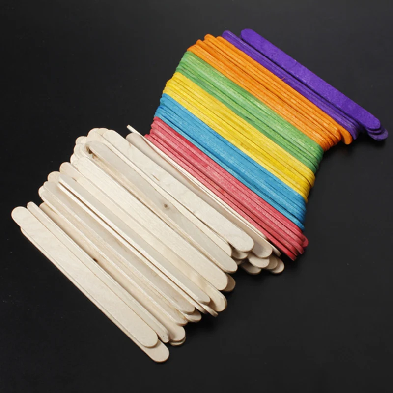 50pcs/lot Creative Wooden DIY Crafts Colorful Ice Cream Wood Sticks