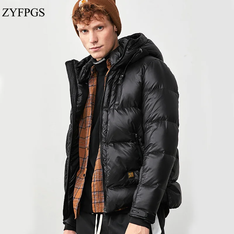 ZYFPGS 2018 новый зимний пуховик с капюшоном Для мужчин плюс бархат утолщение Молодежные яркие однотонные куртки парка топы высокого качества 916