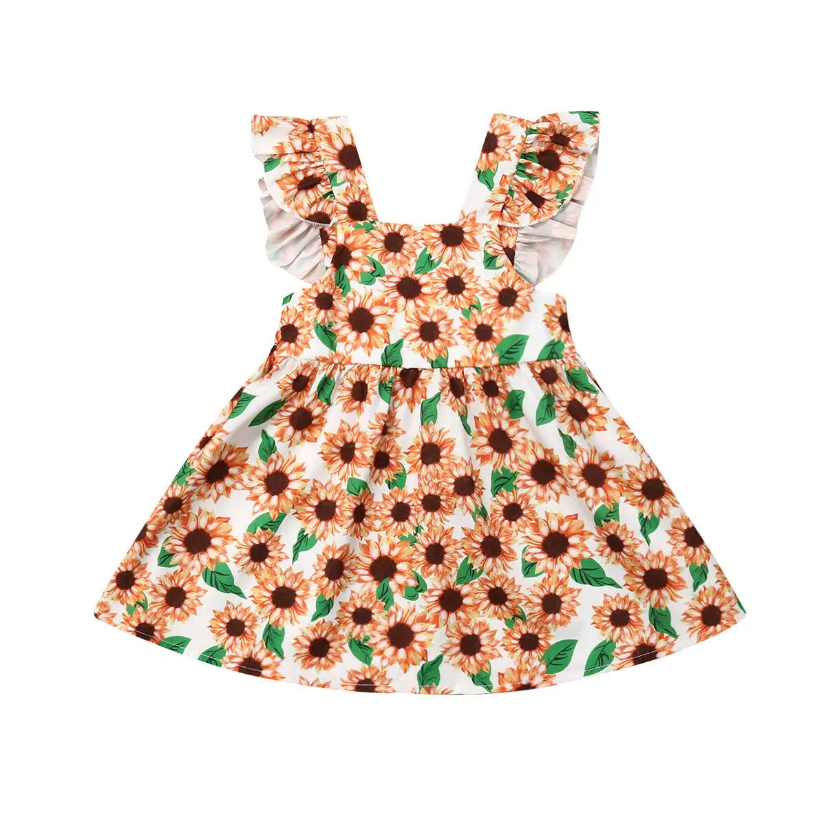 

Princess Newborn Kids Baby Girl Sunflower Dress Ruffles Sleeveless Boho Floral Pageant Party Dresses Sundress Clothes 0-3Y