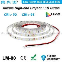 Низкая Мощность 2835 60leds/m Светодиодные ленты, CRI95 CRI90, IP20 DC12V/24 V, 4,8 Вт/м, 300 светодиодов/катушка, 5 м/катушка-водонепроницаемый, для в помещении