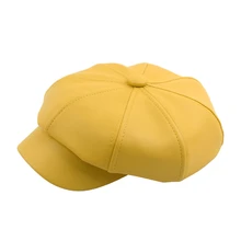 Модная восьмиугольная шляпа из искусственной кожи, Женская винтажная комбинированная одноцветная Кепка Newsboy, берет, женская красная, желтая французская шляпа, художница