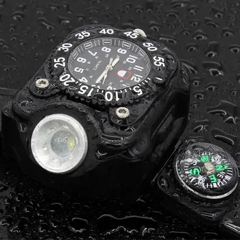 

Super Heldere Led Horloge Zaklamp Fakkel Verlichting Kompas Outdoor Sport Mens Fashion Waterdichte Oplaadbare Polshorloge Lamp