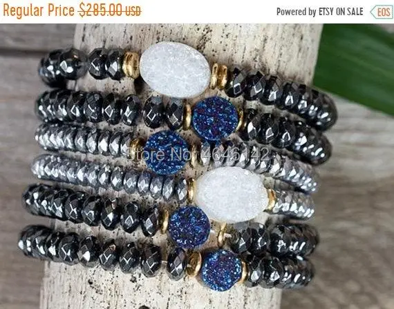 

Boho Chic Gunmetal Pave Roundel Beads African Vinyl Beads PInk Aagtes Stretch Stacking Bracelet