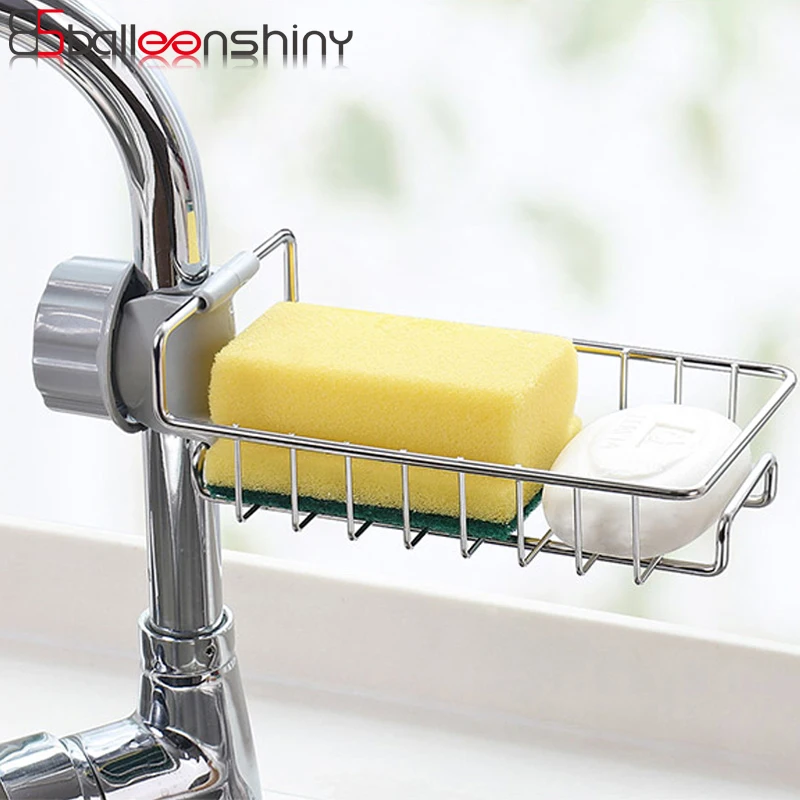 

BalleenShiny Stainless Steel Draining Rack Kitchen Tap Water Faucet Cleaning Sponge Rags Brush Neaten Organizer Rack Tool