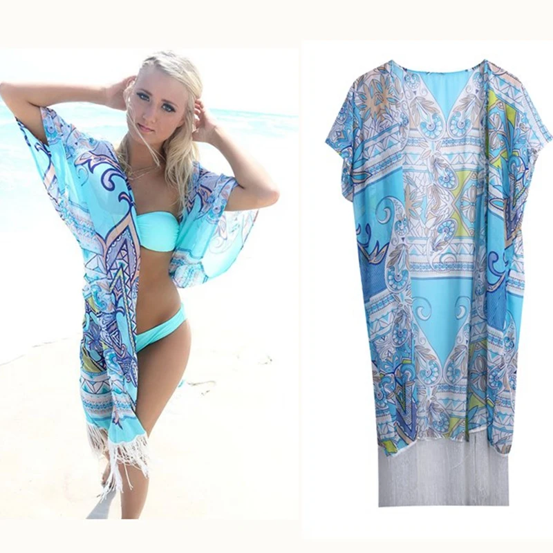 Boho женские пляжные купальники с кисточками бикини пляжная одежда накидка