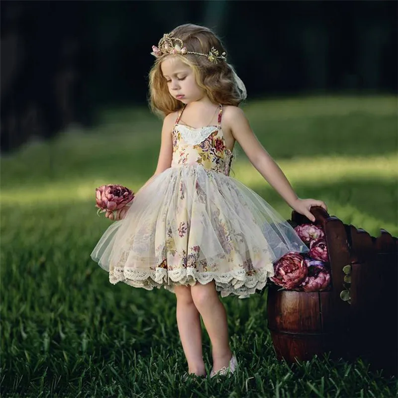 

1-5T Kids Baby Girls Boho Beach Summer Flower Dress Elegant Sleeveless Floral Cute Princess Party Dresses Sundress