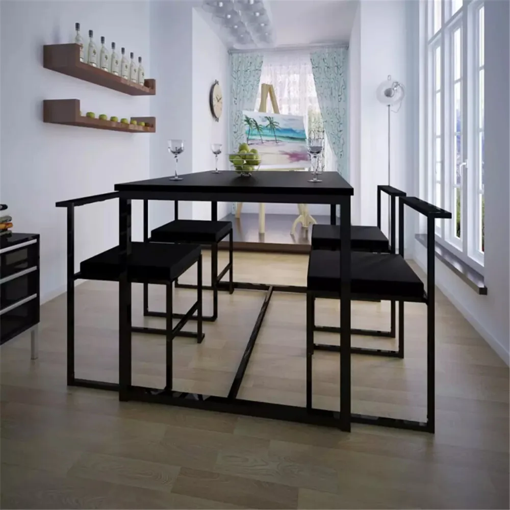 VidaXL 5 Pieces Dining Table Sets Classically Elegant MDF Dining Table And PVC Chairs With Iron Frames Home Furniture 244269