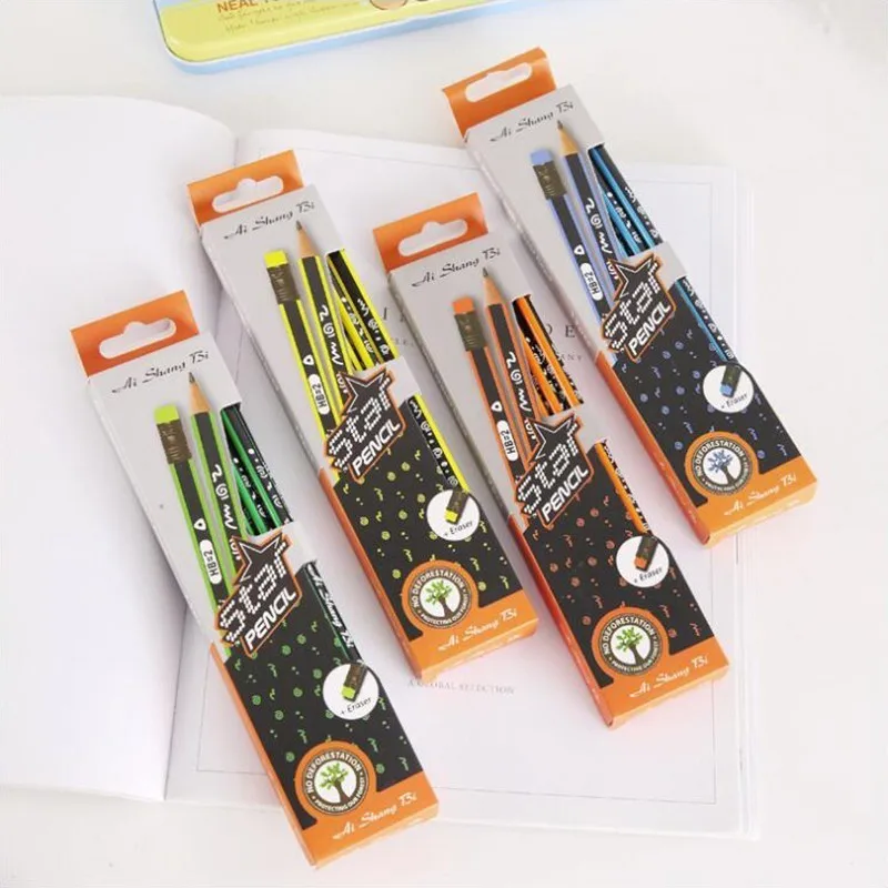 

Triangle Rod Wood Pencil Pens DIY Office Stationery and Student Supplies Writing Clear and Smooth HB Hardness Pencil 4PCS