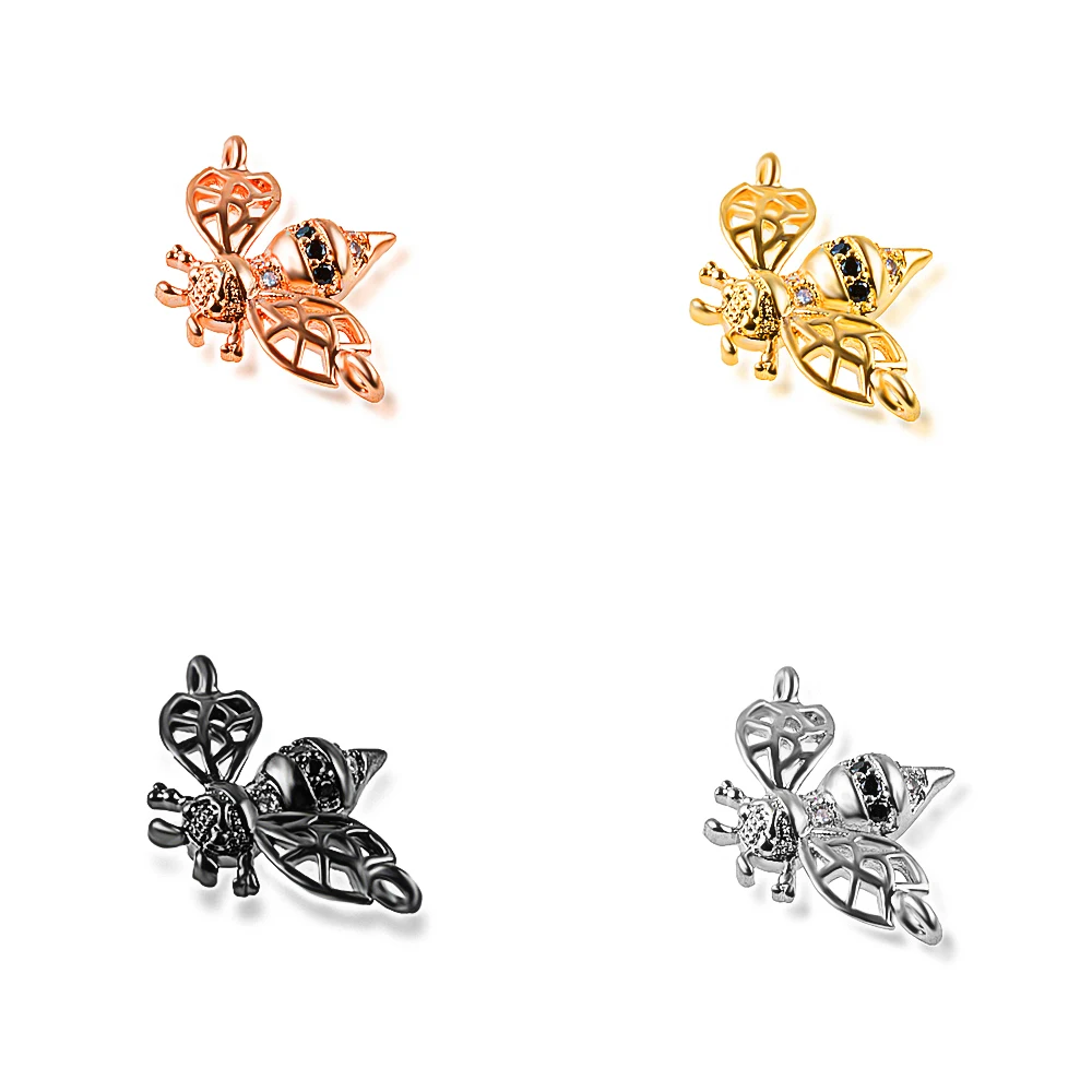 

20*13mm Bee High Quality Jewelry Accessories Diy Bracelet Necklace Jewelry Making Copper Cubic Zirconia Connector Gift Hole