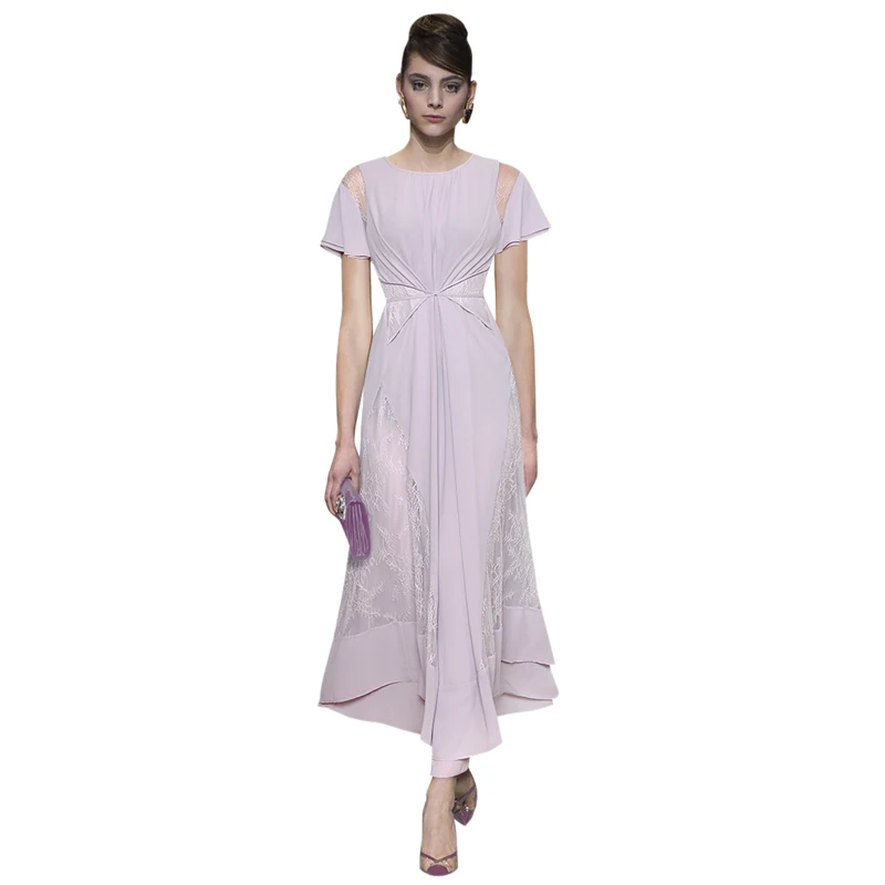 

elegant party dress for women see through transparent lace drawstring cross waist short sleeve ankle length long summer dress
