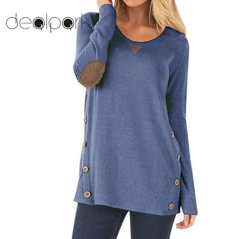 

Casual Women Autumn Long T-shirt Contrast Color Faux Suede Splicing O Neck Long Sleeve Button Basic Tee Casual Patchwork Tops