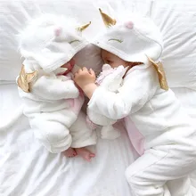 PUDCOCO/фланелевый комбинезон с единорогом для новорожденных девочек; теплая одежда; зимняя одежда с капюшоном