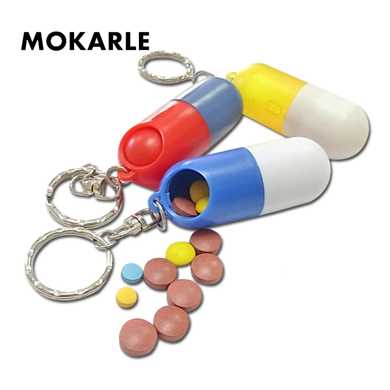 

Portable Plastic Pill Container Creative Keychain Pill Box Capsule Shaped Medecine Box Outdoor Tablet Separator Travel Pillbox
