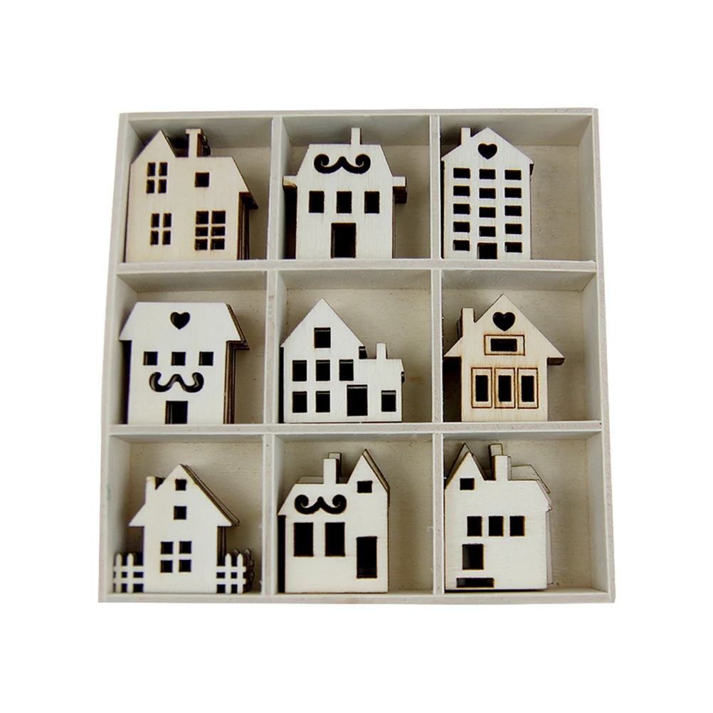 

45pcs Wooden Slices House Shaped Creative DIY Small Pendants Hanging Decorations Wood Crafts Embellishments for Home School