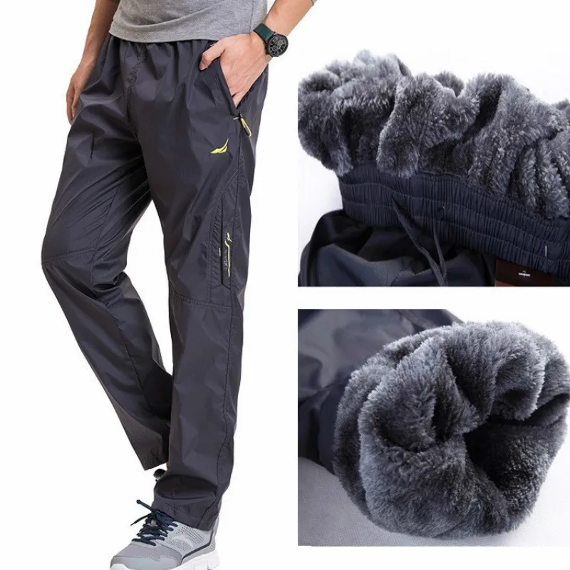 

Fleece Thick Pants Men's Outside Winter Pants Inside Wool Warm Straight Mens Velvet Pants Heavyweight Zipper joggers for Men new