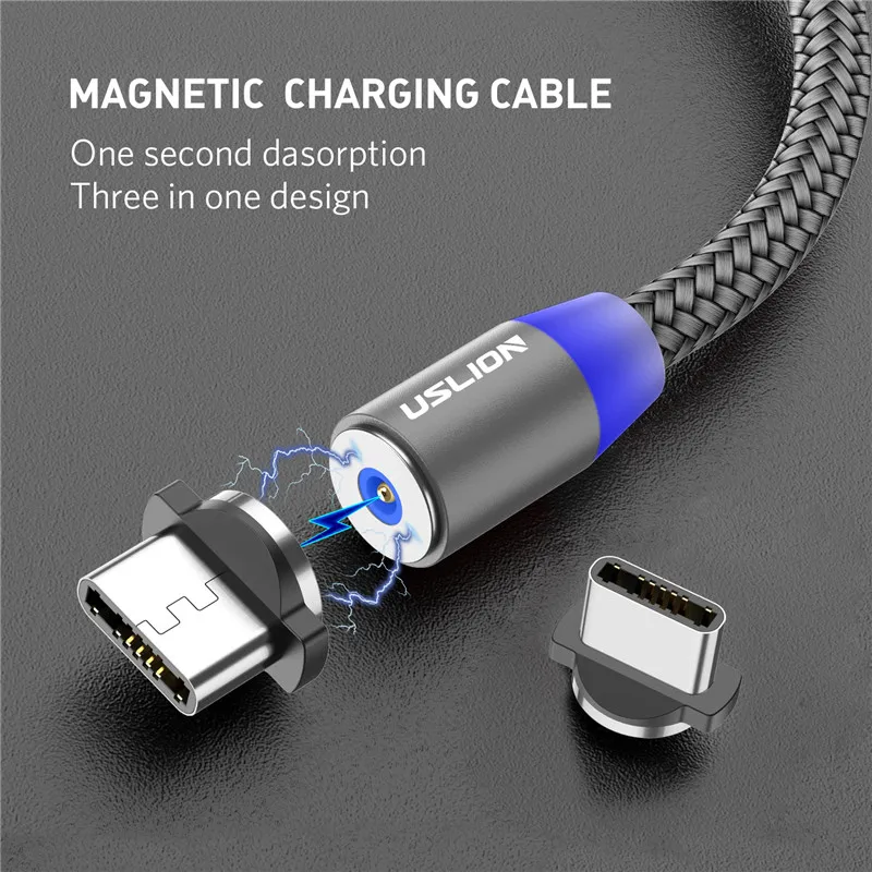 USLION Magnetic USB Cable Fast Charging USB Type C Cable Magnet Charger Data Charge Micro USB Cable Mobile Phone Cable USB Cord