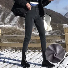 CTRLCITY зимние новые женские утолщенные Легинсы Модные теплые флис изнутри джинсовые штаны шаровары с карманами размера плюс