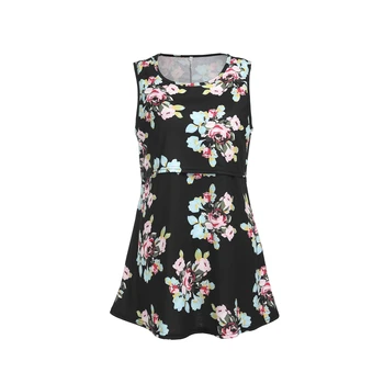 

Pudcoco 2018 New Arrival Women Maternity Breastfeeding Sleeveless Print O-neck Tee Nursing Tops Striped Sleeveless T-shirt New