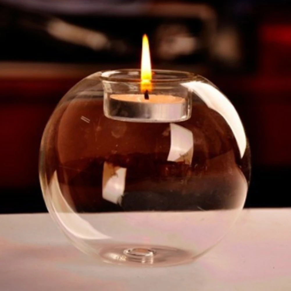 Clear Classic Crystal Round Candle Holder Portable Heat Resisting
