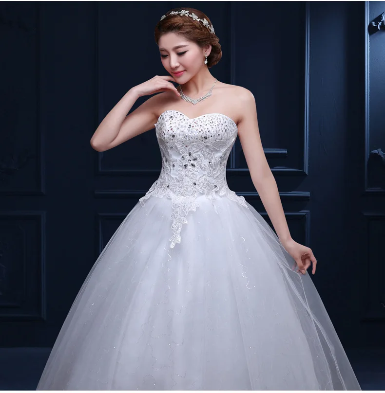 

Crystal Wedding Dresses Sweetheart Sleeveless Tulle Ball Gown Lace Up Cheap Formal Bride Wedding Dresses 2019 Robe De Mariee