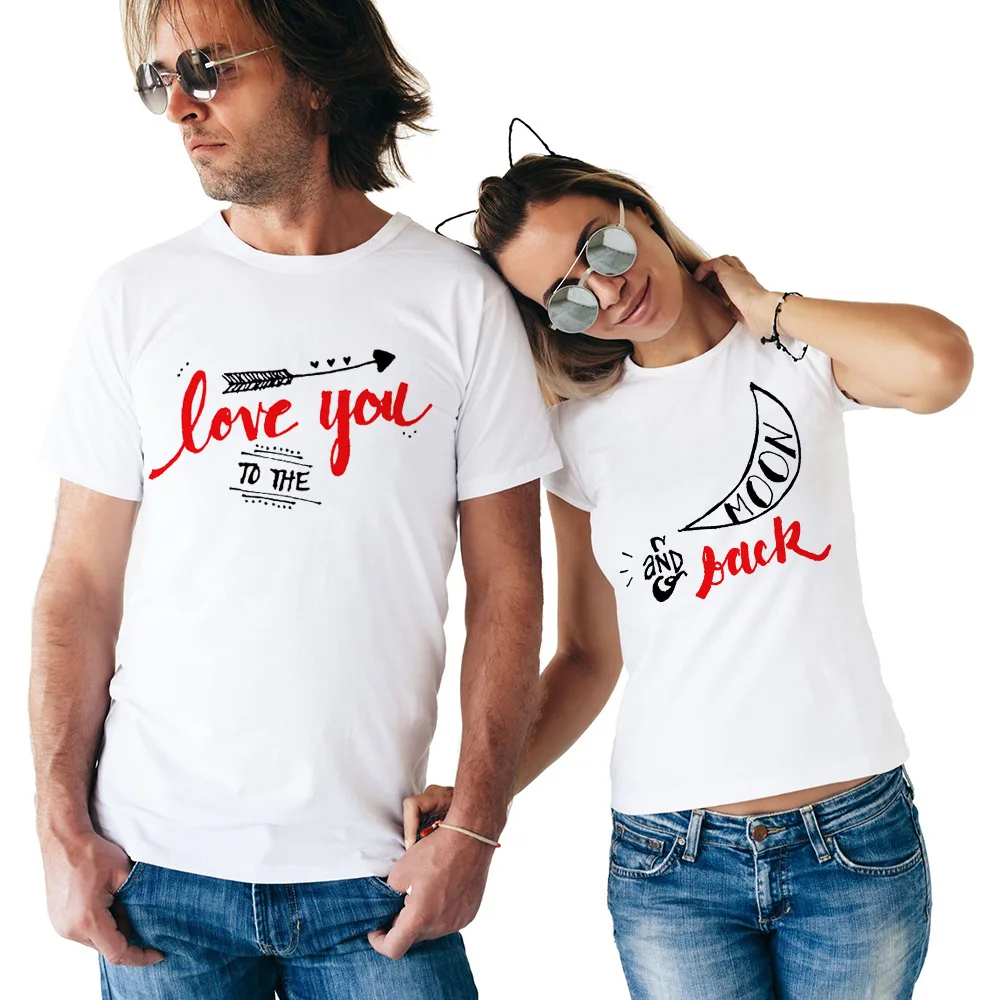 Love You To The Moon and Back Couple T-Shirt Couple T Shirts for Lovers 2018 Casual Matching Couple Clothes Valentine's Top Tees