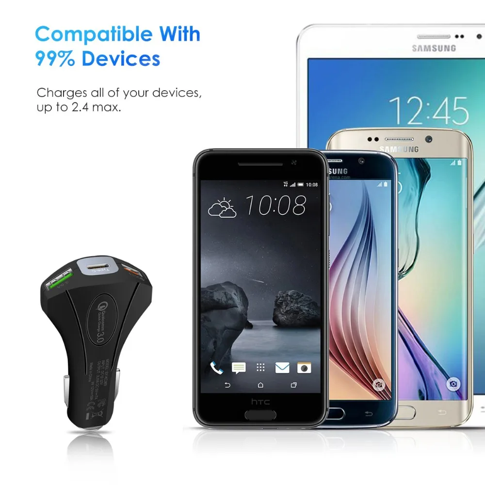 Автомобильное зарядное устройство SOONHUA QC 3 0 40 Вт 7 А два USB порта с Type C быстрая