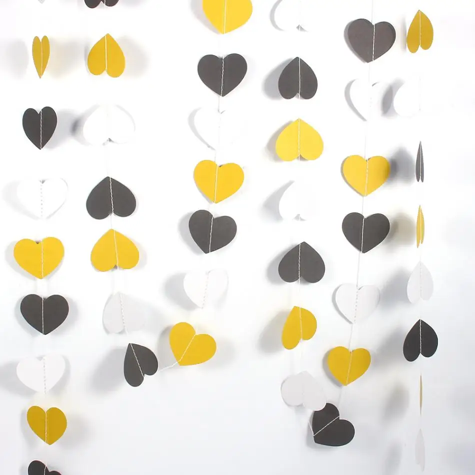 

4M Colorful Heart-shaped Wedding Party Decoration Hanging Paper Garland (Yellow, and White)