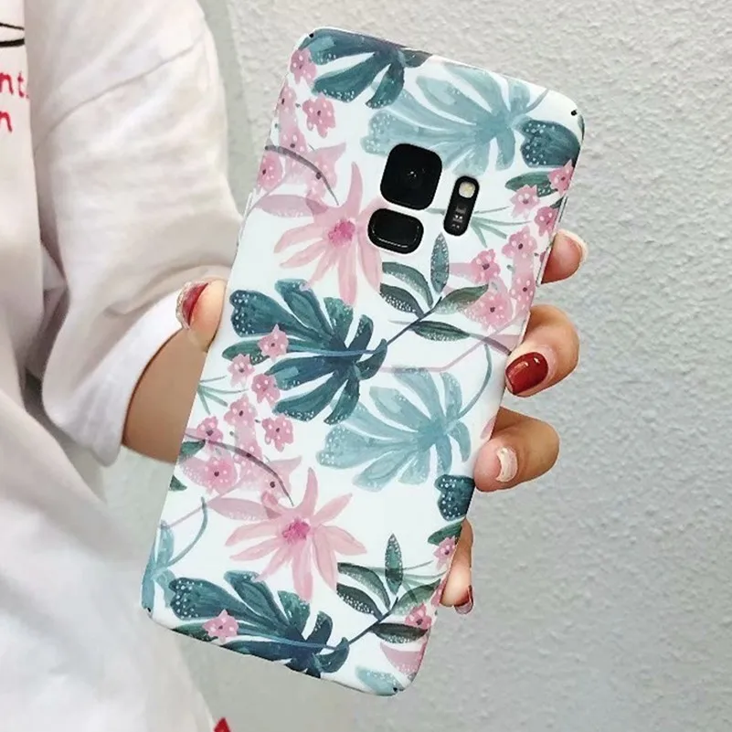 

Fashion Plants Leaves Print Phone Case For Samsung Galaxy S7 Edge S8 S9 Plus Note8 Note9 Hard PC Full Protect Back Cover Capa