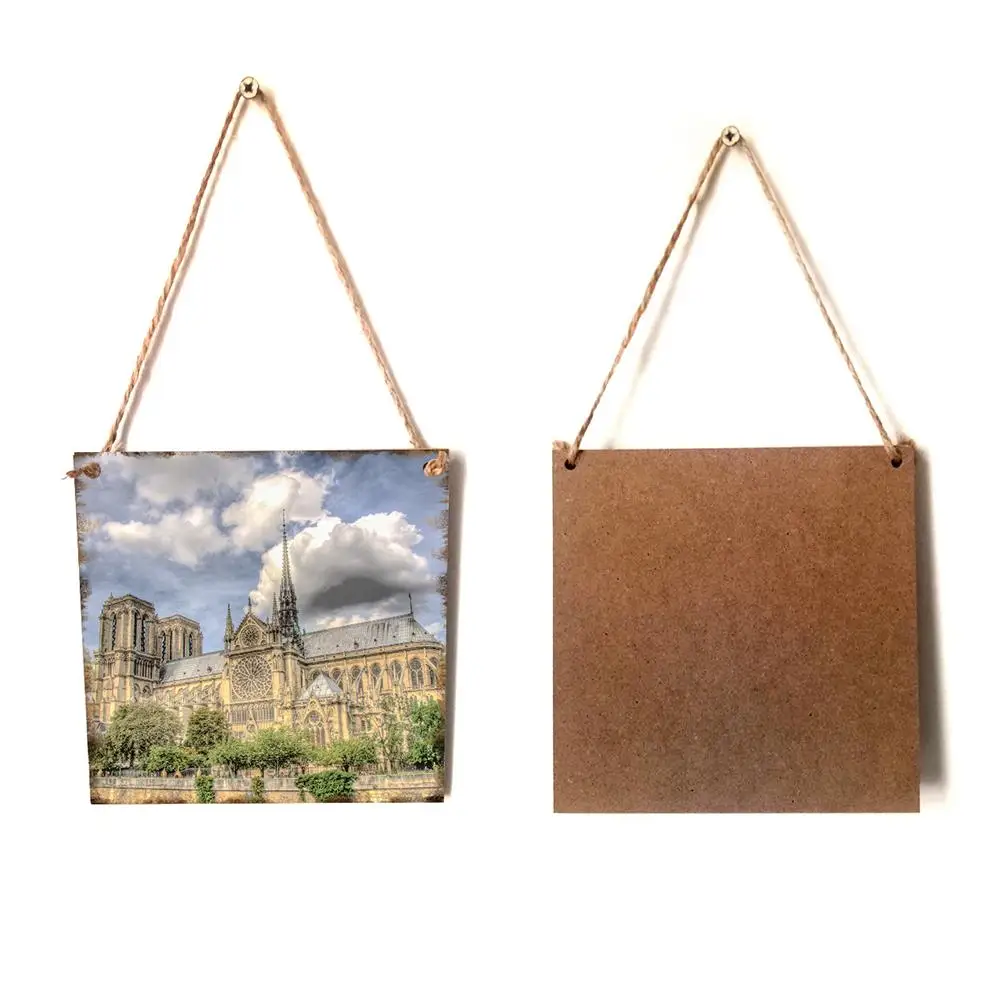 

Wooden Notre Dame Hanging Plate Retro Style 3D Architectural Model Crafts Home Restaurant Wall Decoration New Year Gift