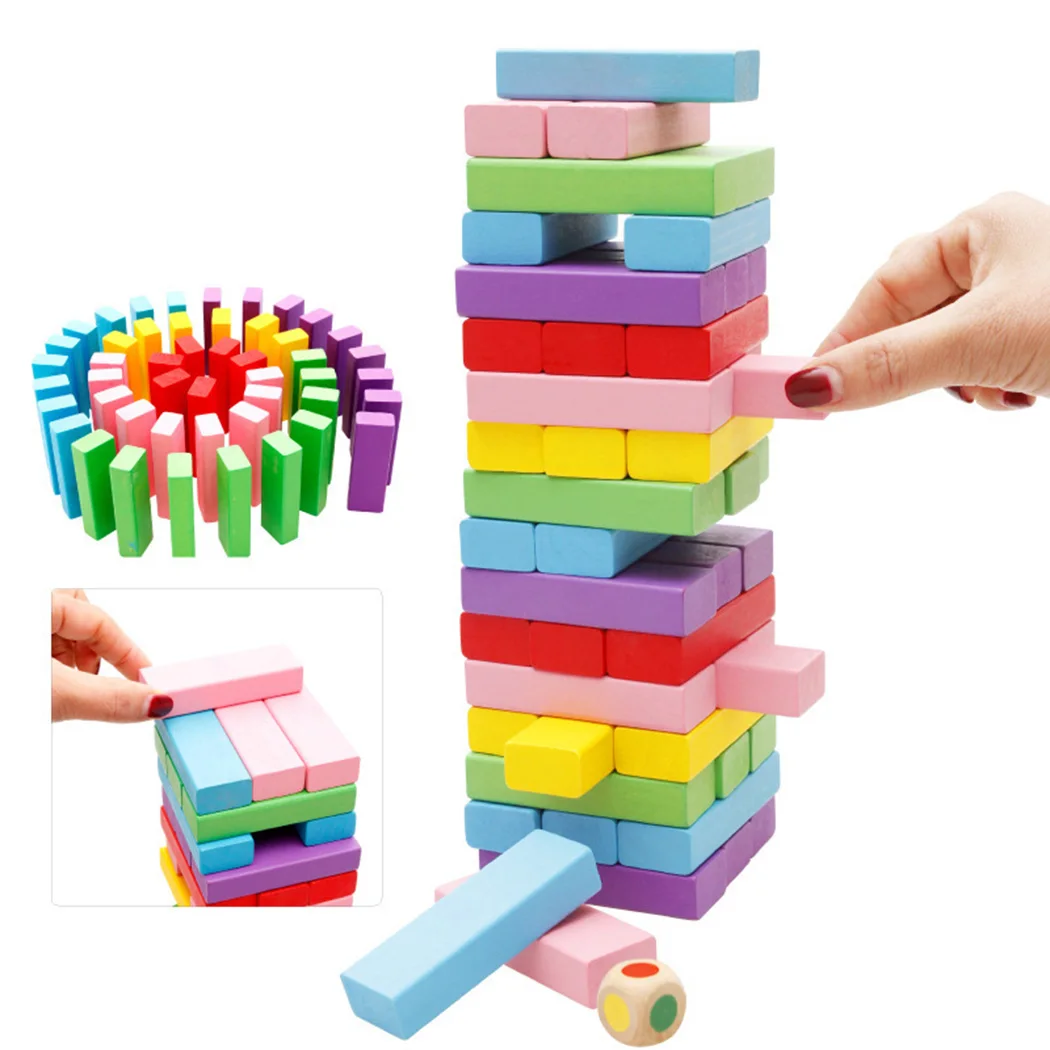 

48pcs Wooden Colorful Rainbow Jenga Jigsaw Puzzle Toys Children Early Education Toy Stacking Game Baby Kids Learning Puzzles