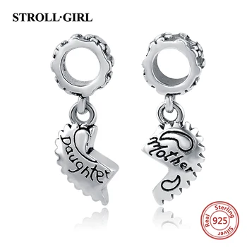 

New Mother And Daughter Heart Shape Charm Beads Fit Authentic Pandora DIY Bracelet Pendant Sterling Silver Jewelry Making gift