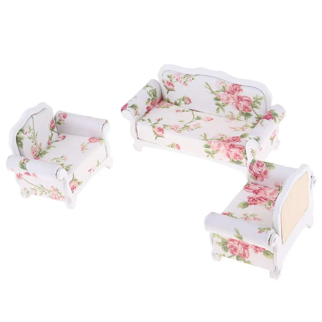 3 pcs 1:12 مقياس دمية مجموعة اثاث أريكة خشبية مصغرة بيت الدمية الاكسسوارات الديكور لعب لطفل جدي طفل