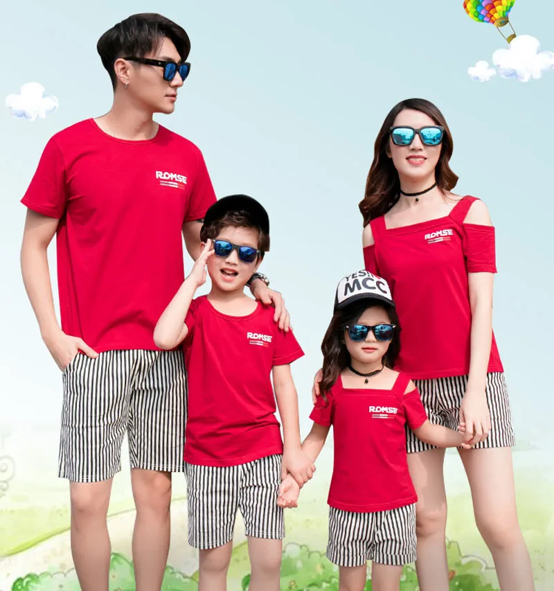 

2020 Summer Style Men Women Boy Girl Cotton T-shirt Short Pants Family Clothing Father Son Mother Daughter Clothes Set